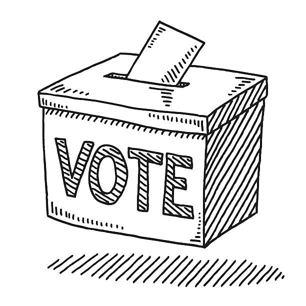 Hand-drawn vector drawing of a Vote Ballot Box. Black-and-White sketch on a transparent background (.eps-file). Included files are EPS (v10) and Hi-Res JPG.